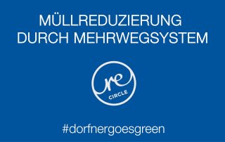Müllreduzierung durch Mehrwegsystem-Logo mit Unterschrift #dorfnergoesgreen